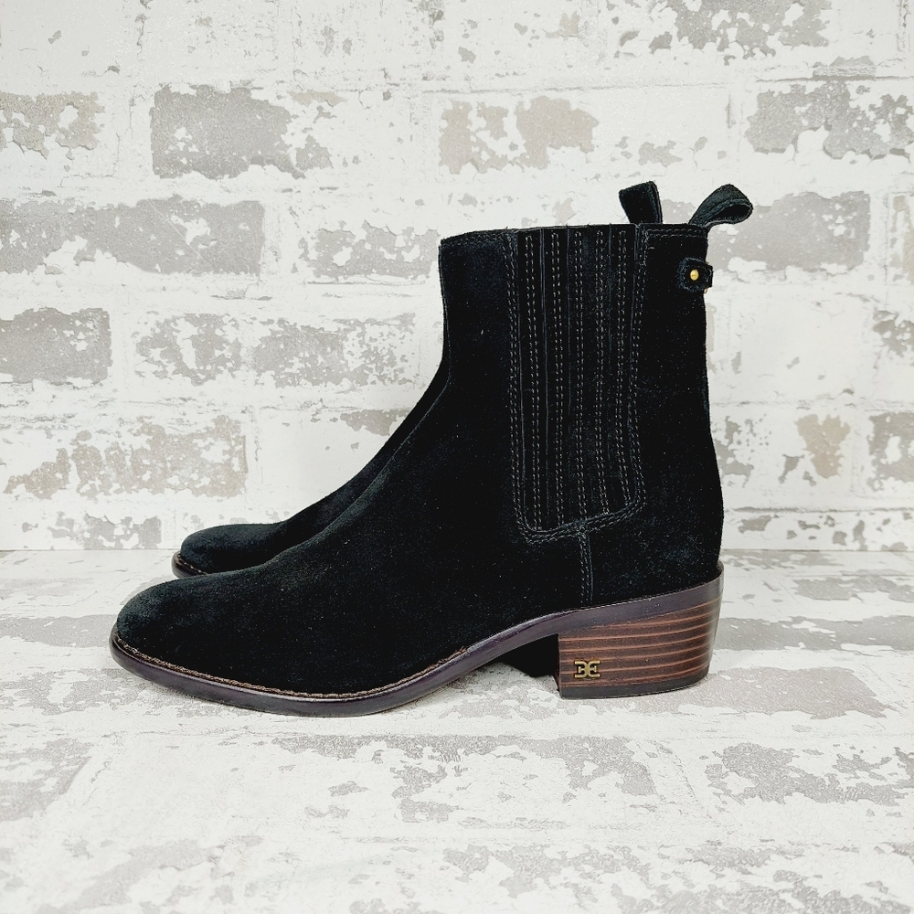 New Sam Edelman Bronson Black Suede Leather Ankle Bootie Boot A59